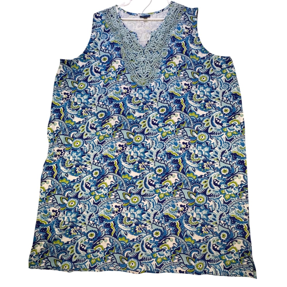 Liz & Me Womens Plus Size 6X Floral Dress 38W Cotton Blend Stretch Boho Summer